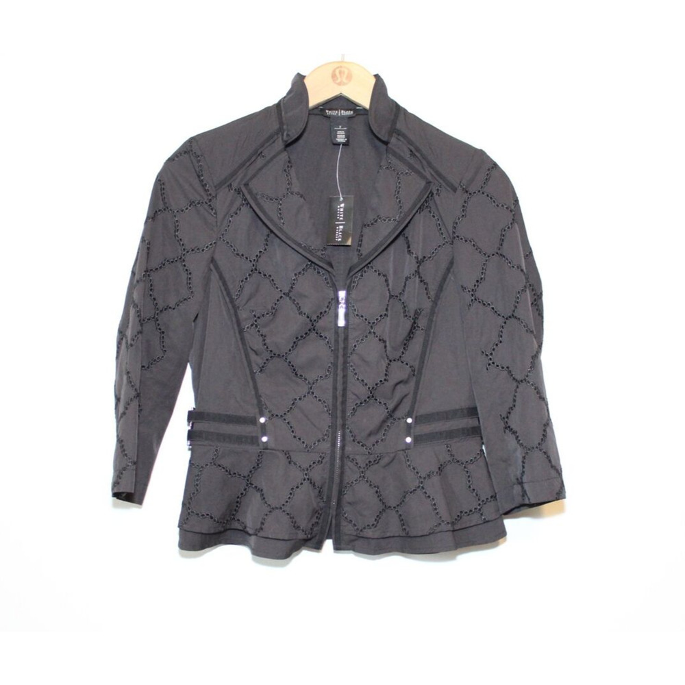 NWT White House Black Market Eyelet Stand Collar Jacket Black Size 2 H14202 - Picture 2 of 13